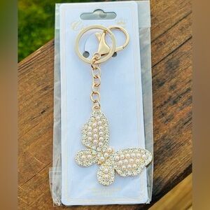 BUY NOW Gold & Faux Pearl Butterfly Keychain/Bag Charm
